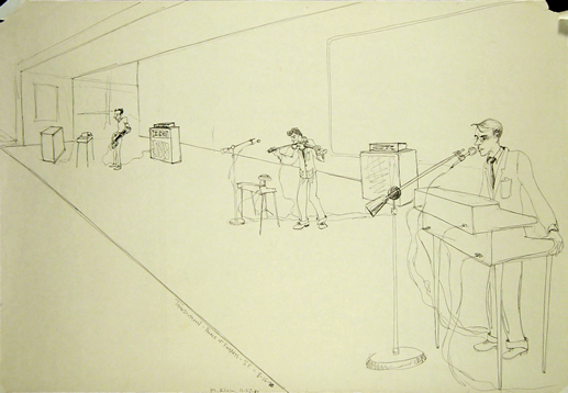 Max's drawing of the San Francisco post-punk band Tuxedomoon, 1980